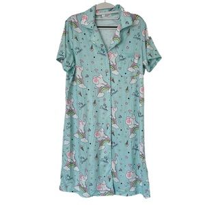 Ekouaer Womens Nightgown Button Down Sleep Shirt Short Sleeve Size M‎